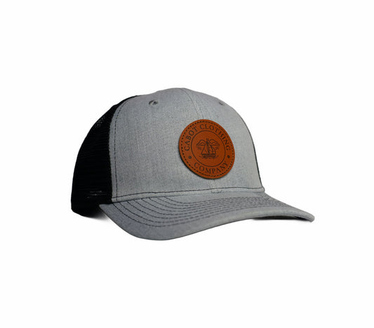 Grey/Black Leather Patch Trucker Hat